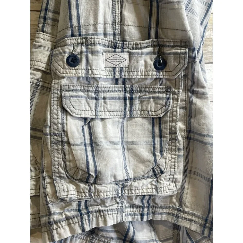 Lee‎ Mens Cargo Shorts Size 38 Gray & White Plaid Cotton Casual Summer Wear
